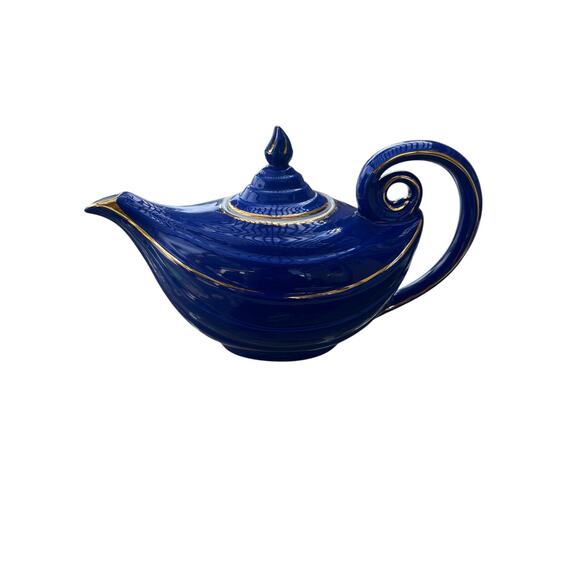 Vintage Hall Cobalt Blue Aladdin Teapot with Gold Trim 1950s - Picture 1 of 5